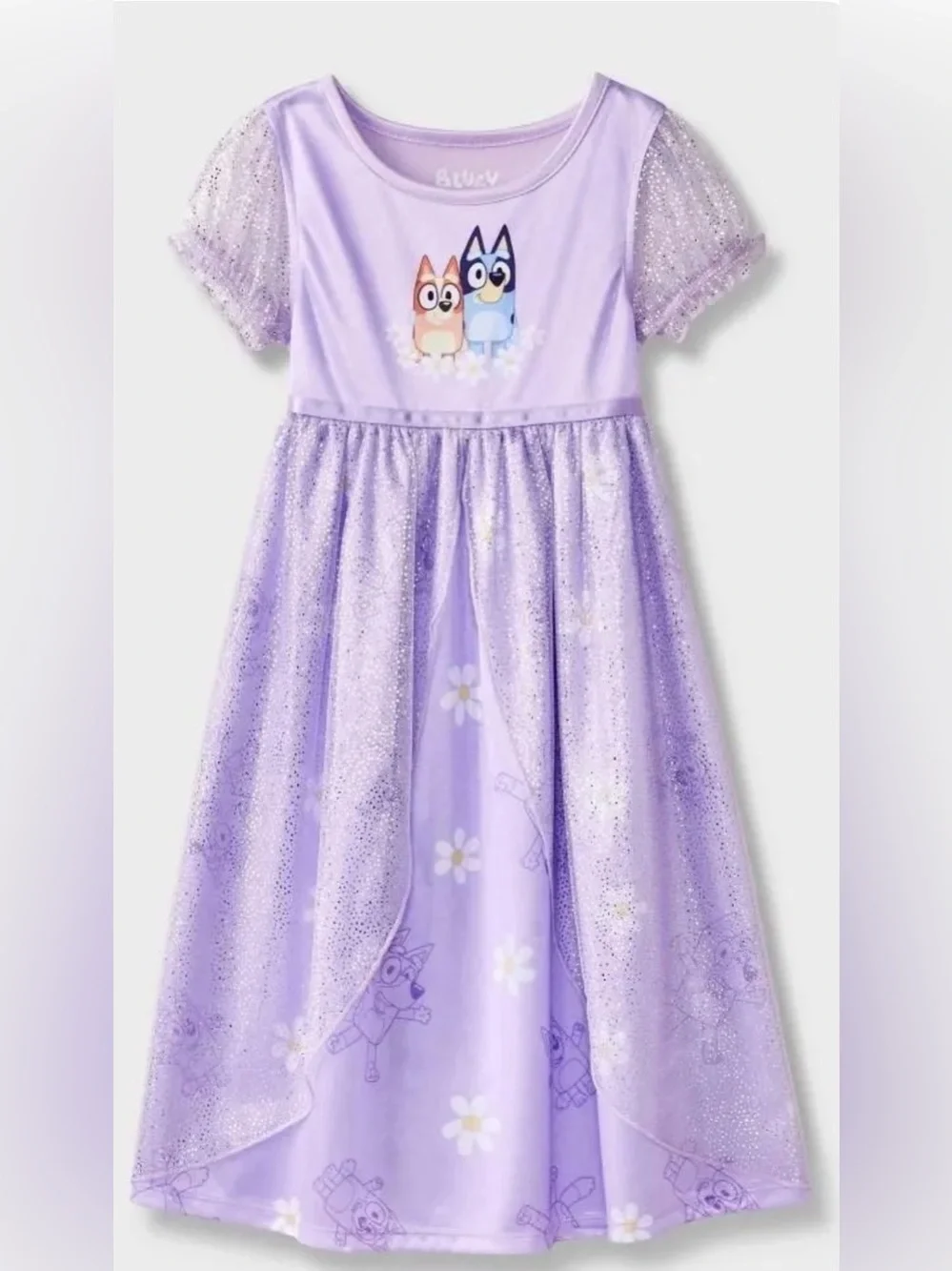 Kids Lavender Bluey Nightgown with Sparkle Tulle Sleeves